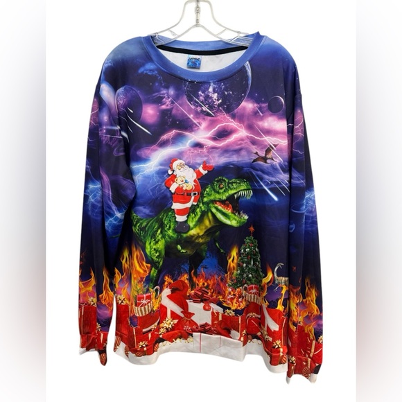 Christmas Sweatshirt Santa Riding a Dinosaur Size XXL Unisex - Picture 1 of 7